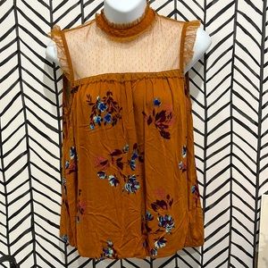 ArizonaJeans Ruffles & Sheer Lace Sleeveless Floral Top, Sz.S